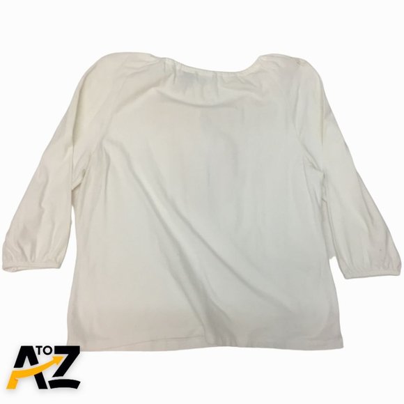 R Q T Petite Womens Top Size PXL White 3/4 Sleeves Embroidery - Picture 2 of 12